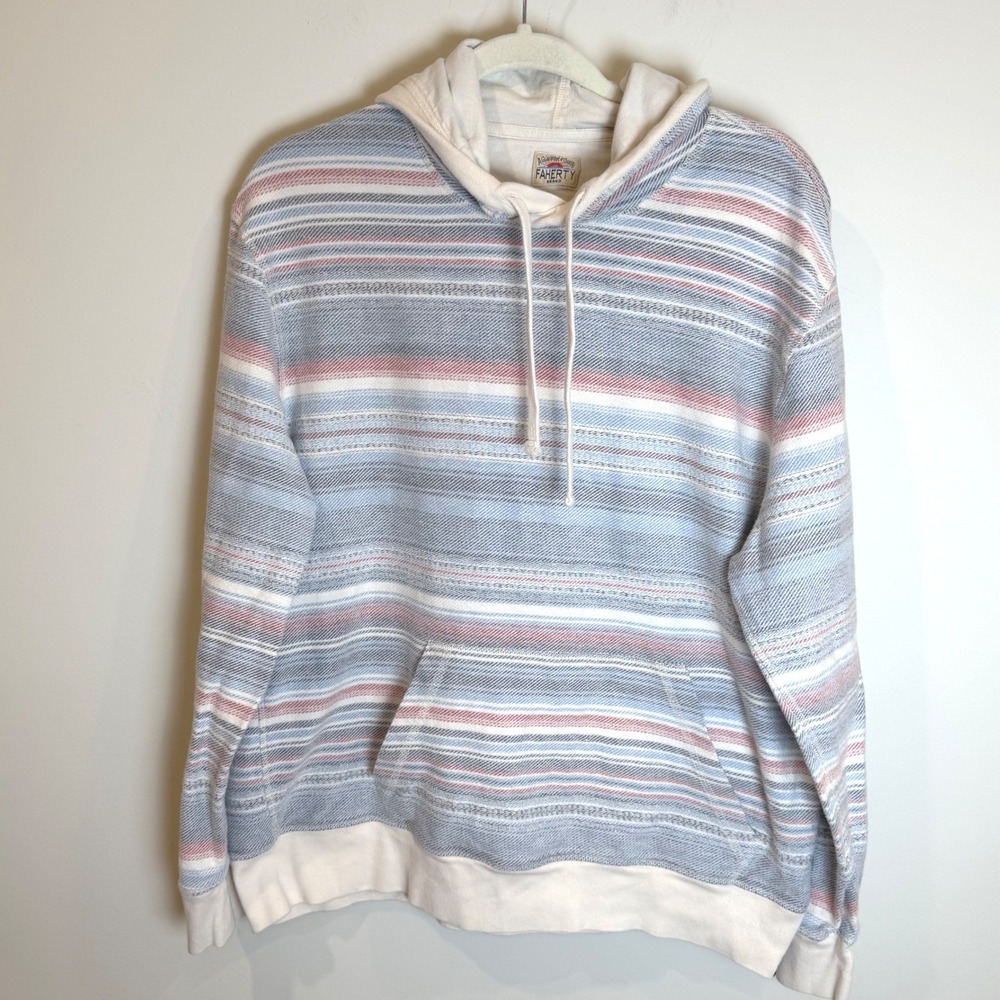 Faherty Brand Mens Striped Pullover Hoodie Lightweight Cotton Blend Size L